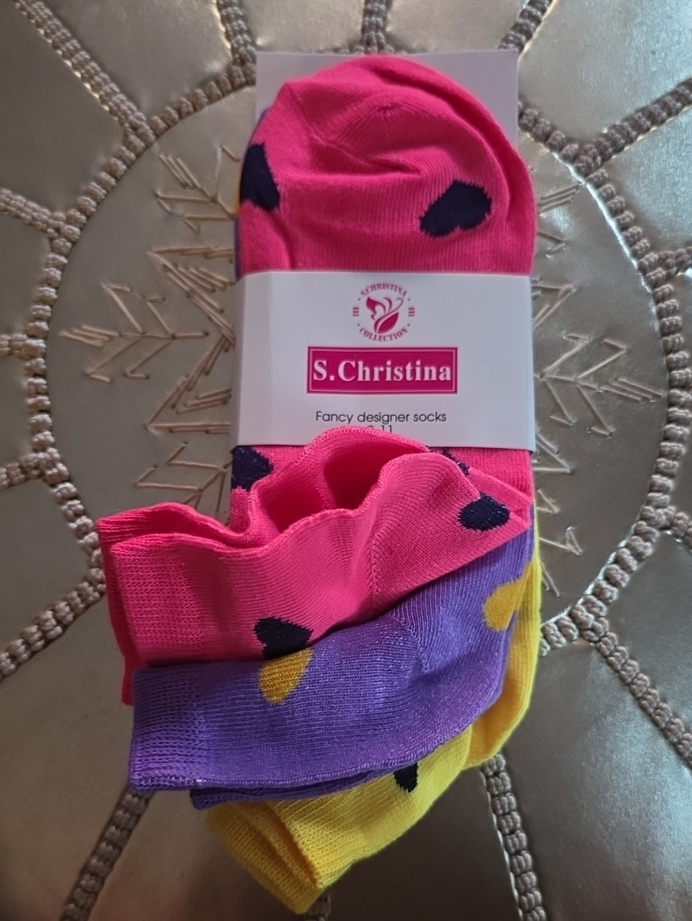 Christina 3 Pair Bright Pink, Purple & Yellow Polka Dot Casual Socks